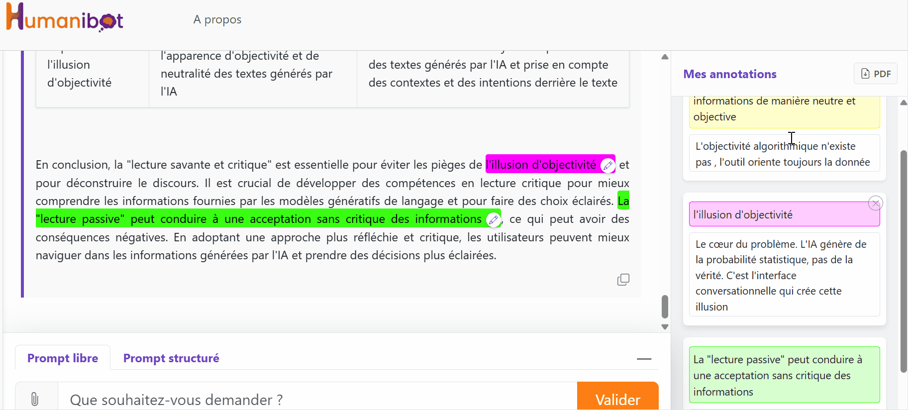 Démonstration de l'export des annotations en PDF