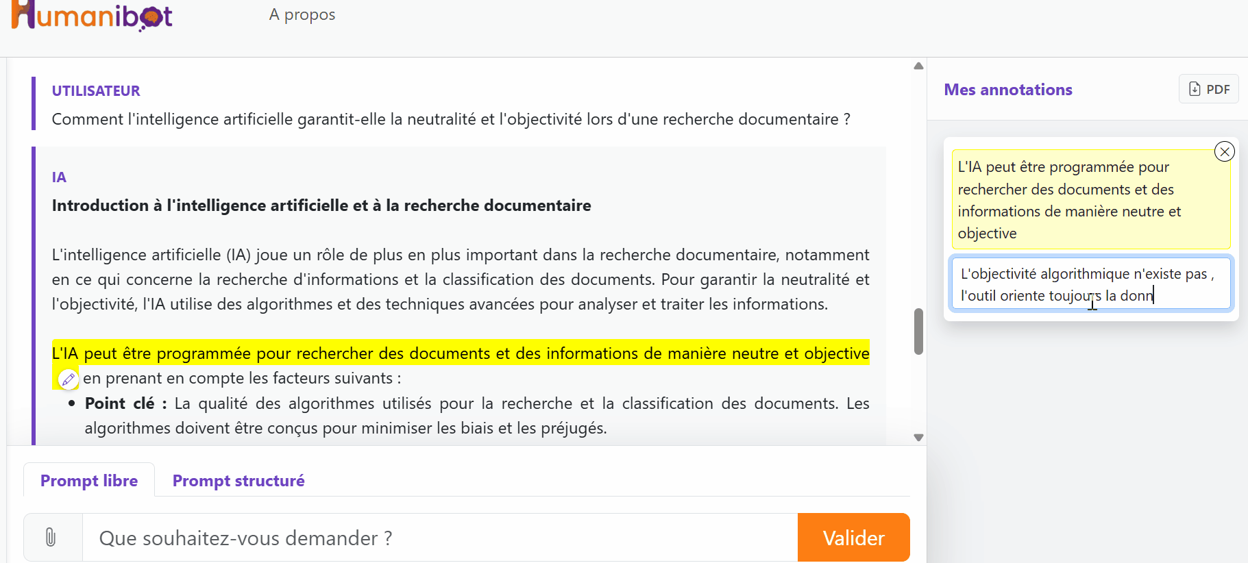 Démonstration de l'ajout d'un commentaire dans la marge